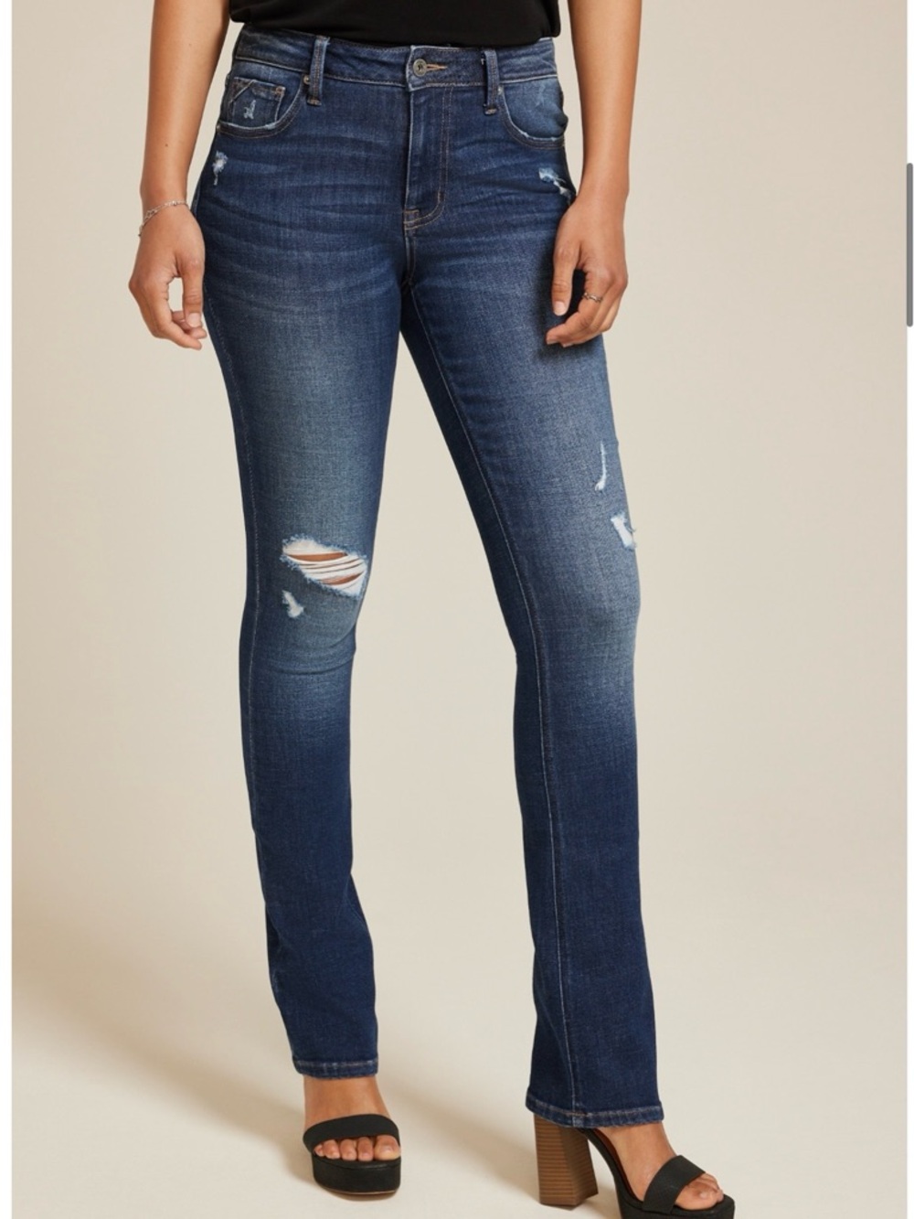 Maurices Dark Indigo Distressed Straight Leg Jeans